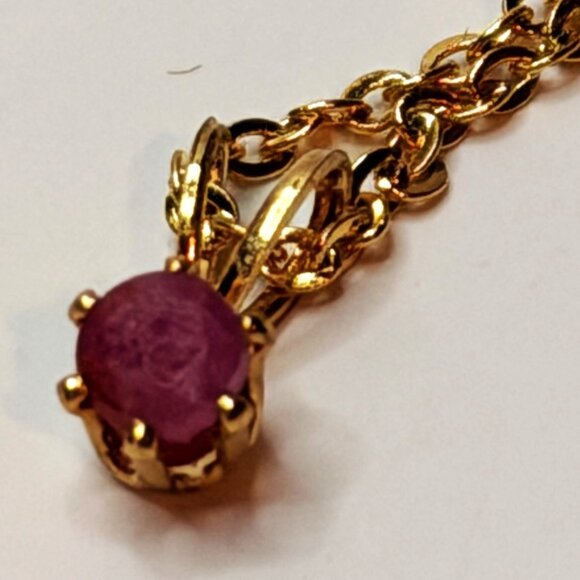 Vintage Ronte Beverly Hills Genuine Ruby Pendant Necklace 18” Gold Tone Chain - Picture 5 of 7
